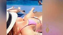 i love watchin my wife cassiana costa suck cock on the beach in her bikini, her big tits bouncin as she gets a cumshot on her ass