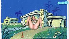 cute teen cosplays wilma, masturbates and sucks huge cock on webcam