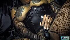 Dark Dea creams her hot pussy boldly