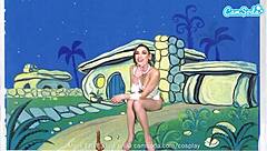 cute teen cosplays wilma, masturbates and sucks huge cock on webcam