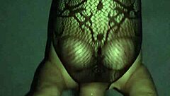 Fishnet chubby big tits bounce on my wife