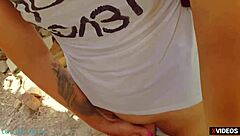 Can you believe this real public creampie in panties with a kinky milf amateur from pov?