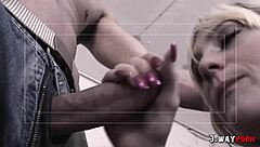 girl next door enjoys double penetration with older dudes in three-way group