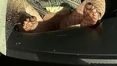 candid public feet masturbation in car