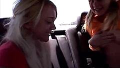 In a summer setting, cute petite blonde amateurs finger each other in panties