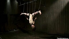 Slut whipped in inverted suspension for hardcore choking and gagging fetish