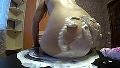 Lesbians pov with gorgeous butt and hairy pussy.