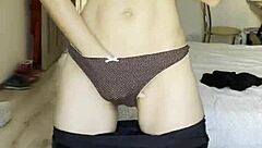 European Amateur Brunette Teen 18+ Masturbates Pussy with Fingers in Latex Pants on Cam