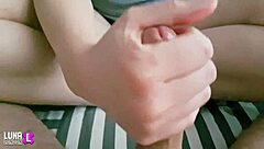 busty blonde in grey top jerks me off nice.