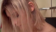 Blonde Coed Eva Elfie Masturbates Shaved Pussy in Kitchen