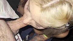 Young and busty Crystal Richi gives a deepthroat blowjob in the open air
