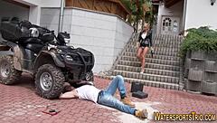 whore gets golden shower and fucked