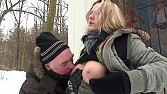 Horny Blonde With Perfect Tits Gets Pussy Fucked Outdoor By Old Man