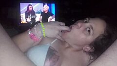 Hot milf sucks cock while getting pussy banged with dildo