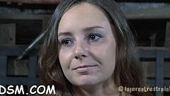 restrained hotty suffers under that hard toy