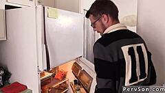 Fat gays engage in bareback sex after snack, watching mobile boy fucking movies