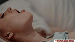 teen blonde licks new stepsister's big tits and pussy while masturbating