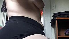 Fat redhead gives blindfold blowjob and receives facial