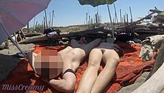 French amateur couple's hidden camera sex on a public beach