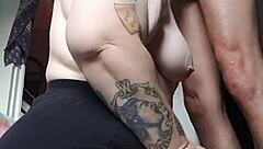 Fat redhead gives blindfold blowjob and receives facial