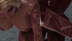 Shelly performs deepthroat blowjob in threesome with blonde muff diving and assfucking