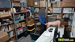 Blonde caught shoplifting gets drilled by mall cop.