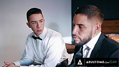 Straight best man convinces gay groom Brock Banks to cancel wedding with anal rimjob cumshot