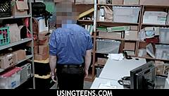 Caught you, teen pepper hart, the police officer says before punishing her in the garage