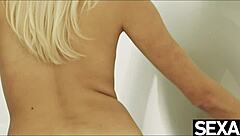 sexy blondes tease with big tits pressed together while fingering 😍