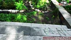 tattooed german blonde fucks publicly in park at sex meeting with big tits