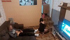 maid notices boss's wife is away and seduces him with her short dress