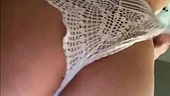 Blonde teen plays with transparent anal dildo