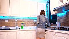 blonde latina plays in the kitchen with her toys, teasing pussy