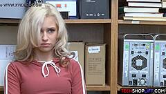 tiny teen thief gets busted by big dick guard, sucks and fucks