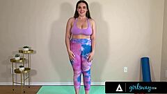 big chested trainer natasha nice fingers herself in training tape