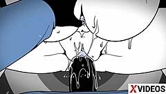 Hentai video of two girls sharing a cock in a cartoon threesome
