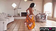 hey, check out ebony angel constance stripping naked and teasing with big natural tits