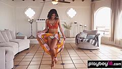 hey, check out ebony angel constance stripping naked and teasing with big natural tits