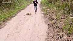 Homemade video of young couple having outdoor sex on jogging path