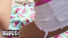 Damon Dice and Vina Sky's beach interracial cumshot with petite teen 18+ amateurs.