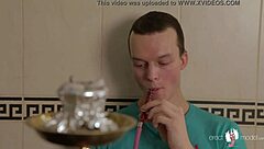 hot gay guys strip naked in sauna.