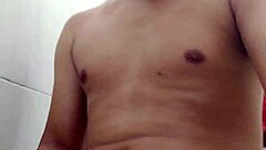 Uncut Soloboy Jerks Hairy Cock in Shower for Big Load