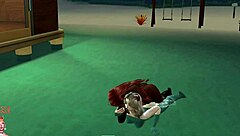 Blonde and brunette lesbians perform outdoor blowjob and anal on beach with shemale