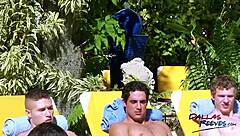 Jocks gather for a hungry group orgy.