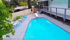 Tits bounce as horny brunette rides a dildo in POV