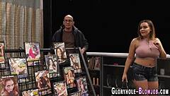 Milf Tugs Massive BBC at Gloryhole for Intense Cumshot on Tits