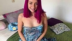 Playful babe masturbates in summer dress before going out