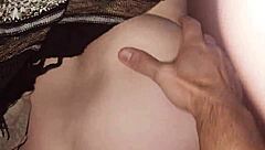 My amateur girlfriend experiments with huge dildo