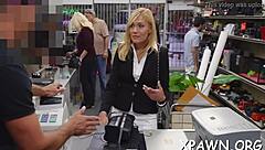 That huge cock drills her hard in the shop