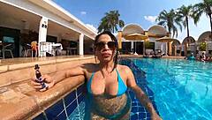 Morena natzinha rides in usa pool, contrasting sexy assfucking with gay pornstar mr matusalem.